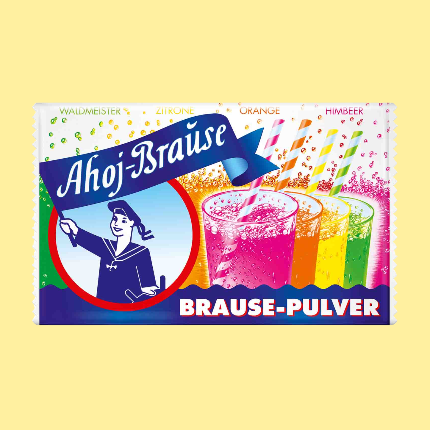 Ahoj-Brause Pulver sherbet powder 58g – classic German fizzy candy powder in 10 pouches with raspberry, orange, lemon and woodruff flavours