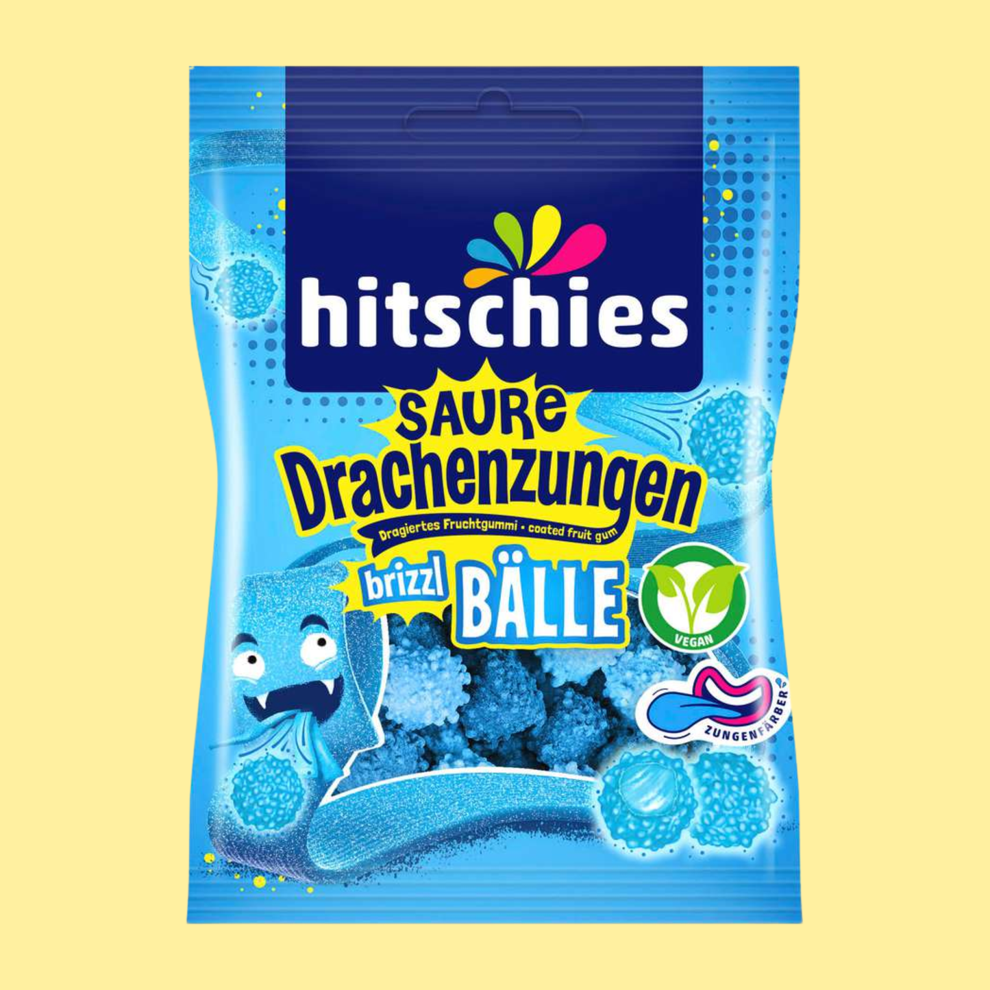 Hitschies Saure Drachenzungen brizzl Bälle Blau 100g – German Vegan Gummy Candy – entry49