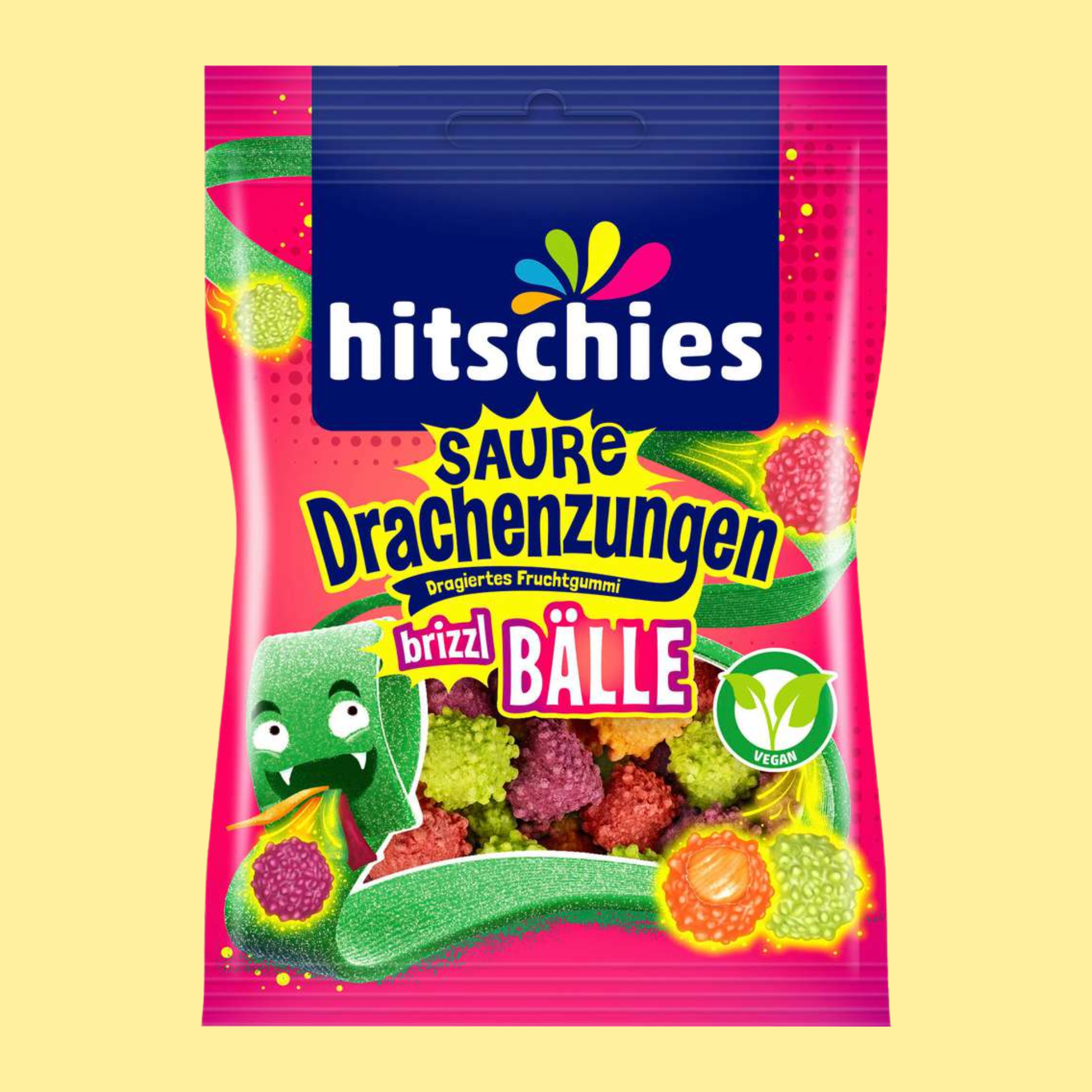 Hitschies Saure Drachenzungen brizzl Bälle 100g – German Vegan Gummy Candy – entry49