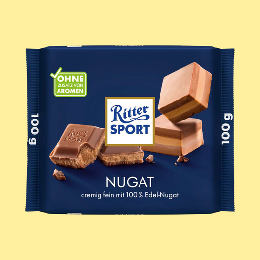 Ritter Sport Nugat nougat chocolate 100g – smooth milk chocolate with rich hazelnut nougat filling in the iconic German square shape
