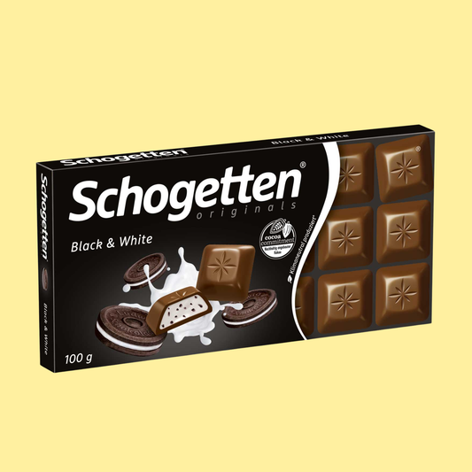 Schogetten Black & White chocolate 100g – milk chocolate with creamy filling and crunchy cocoa cookie pieces in individually portioned pieces