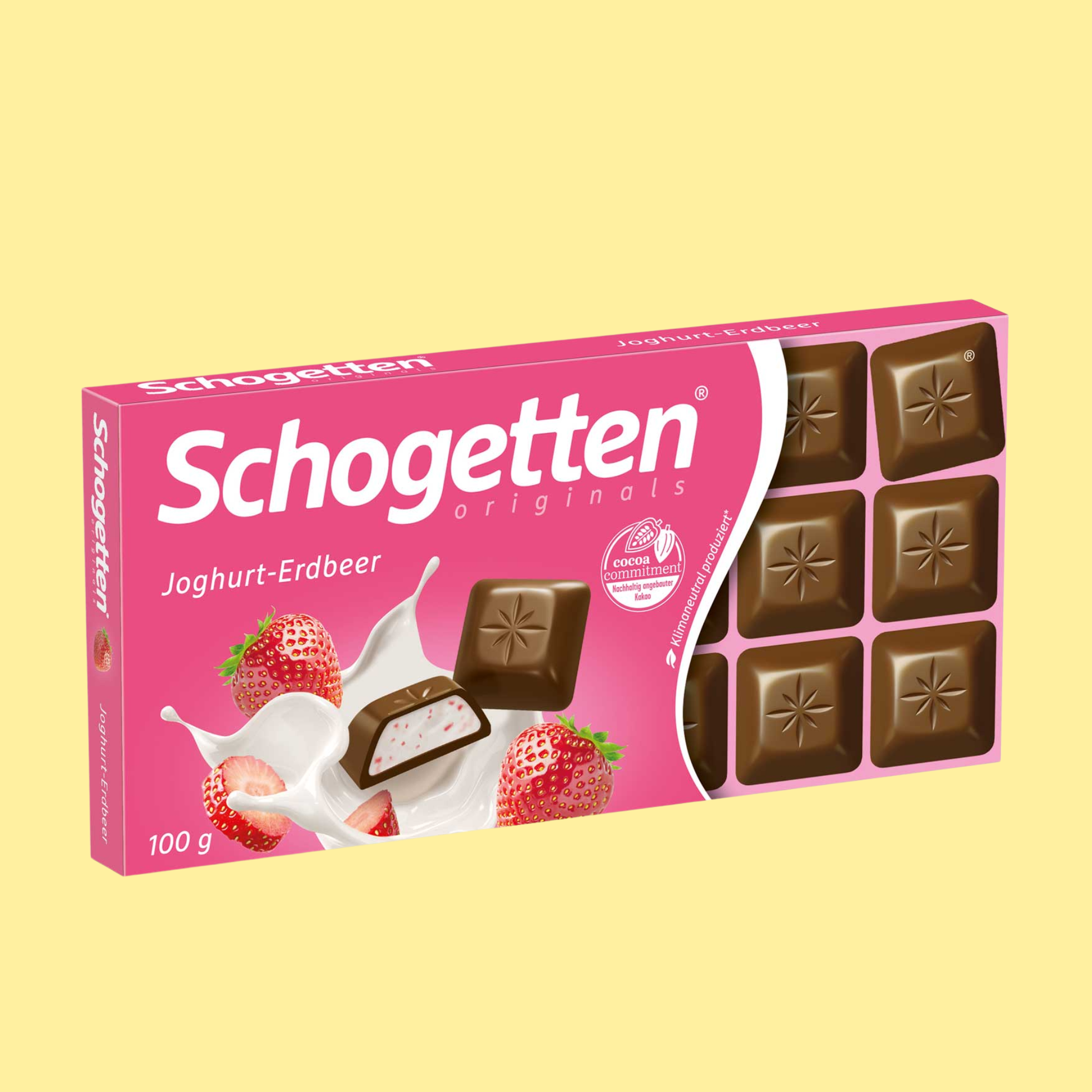 Schogetten Joghurt-Erdbeer yogurt strawberry chocolate 100g – milk chocolate with fruity strawberry-yogurt filling in individually portioned pieces